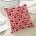 CXMEIFLY Valentines Pillow Covers 18 x 18 Inch Set of 2 for Red Pink Love Heart Checked Decor Throw Pillows Spring Holiday Outdoor Farmhouse Decorative Cushion Cases for Couch Decoration