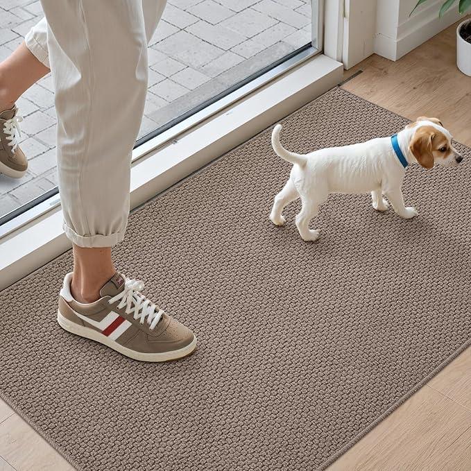 DEXI Indoor Door Mat 32x48, Washable Entrance Mats with Non Slip Rubber Back, Ultra Thin Entryway Mats Absorbent Dirt Carpper Front Back Doormat for Entry Floor Inside Home, Brown