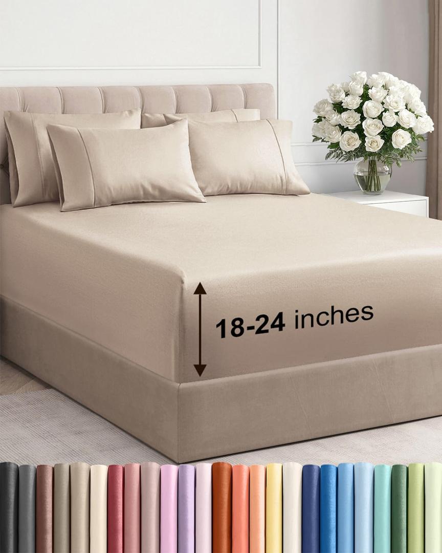 Extra Deep King Sheet Set - 6 Piece Breathable and Cooling Sheets - Hotel Luxury Bedding for Women, Men, Kids & Teens - Easy & Secure Fit - Soft, Wrinkle Free and Comfy - Extra Deep Pockets - Wheat