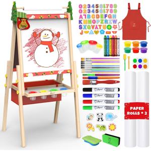 Joyooss Art Easel for Kids Easel for Toddlers,Christmas Gifts Adjustable Standing Wooden Toddler Easels Kid Dry Erase Board, Art Easel for Kids Age 2-4 4-8 9-12 Drawing Easels Girl Toys
