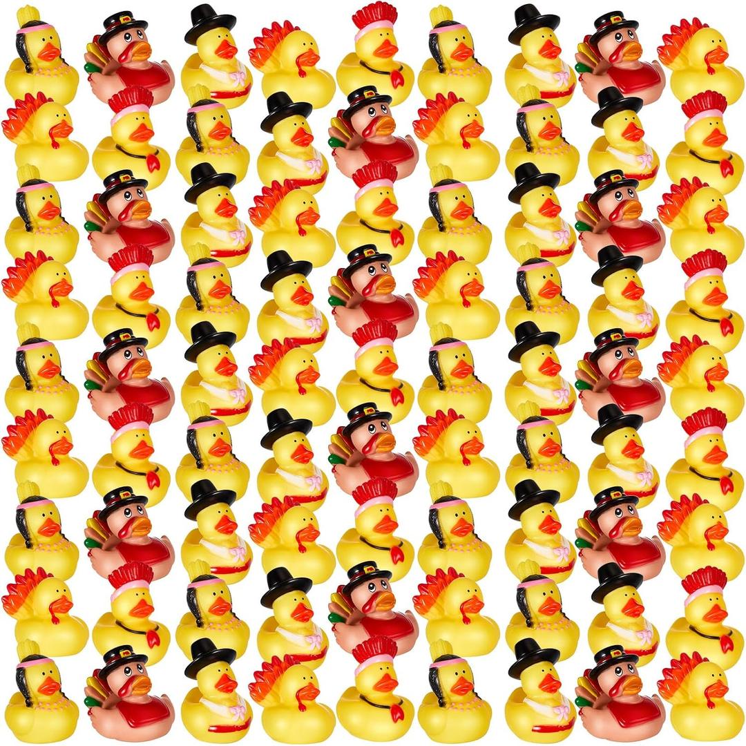 Deekin 100 Pack Thanksgiving Rubber Ducks 2.17 Inches Fall Rubber Ducks Bulk Bathtub Bathing Toy for Thanksgiving Party Favors