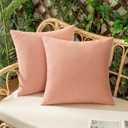 Woaboy Set of 2 Blush Pink Outdoor Waterproof Throw Pillow Covers Decorative Farmhouse Linen Pillowcases Solid Cushion Cases for Spring Patio Bedroom Livingroom Sofa Chairs 16x16 Inch