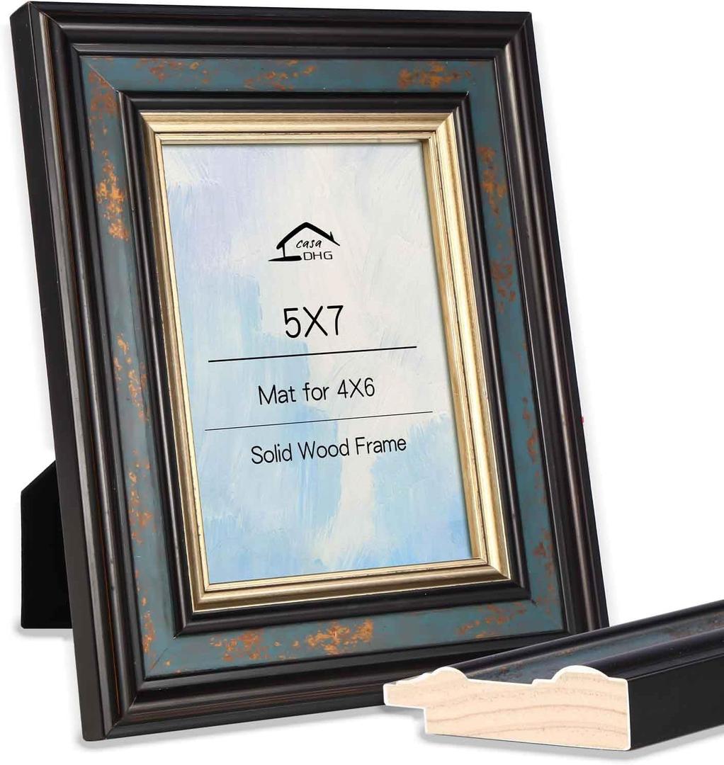 5x7 Vintage Picture Frame with Glass, Wooden Photo Frame, Retro Design 5 x 7 Vintage Frames for Home and Office, Home & Wedding Decor, Blue
