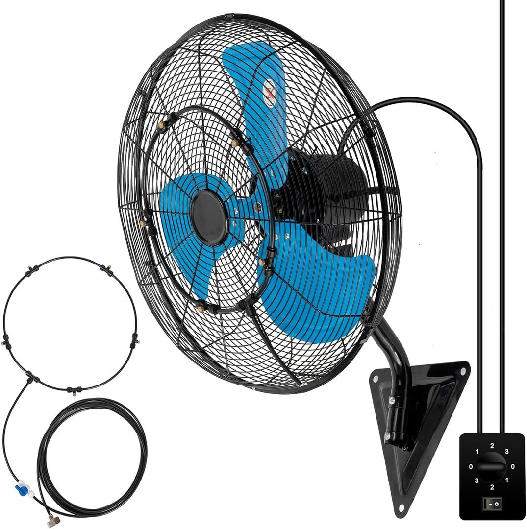 20" Wall Mount Fan 7000 CFM Wall Oscillation Fan 3-Speed Industrial Fans with Mist High Velocity Wall mounted Fans for Residential, industrial, Warehouse, Greenhouse, Workshop (BG Mist Blue)