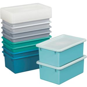 Cubby Storage Bins with Non-Snap Lids, Multipurpose Organization, Contemporary, 10-Piece