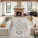 10x14 Vintage Area Rug: Washable Neutral Soft Non Slip Thin Large Floor Carpet for Living Room Bedroom Kitchen Dining Room Home Office Farmhouse Indoor - Taupe