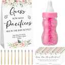 Roowest 512 Pcs Baby Shower Games Guess How Many Pacifiers Sign 100 Small Guessing Games 10 HB Pencils 750ml Milk Bottle 400 Acrylic Pacifiers Decoration for Guest Gender Reveal(Pink,Flower)