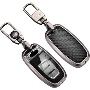 GYUY Premium Key Fob Cover - Zinc Alloy Frame, Clear TPU Protection Carbon Fiber Leather Backplate Metal Buckle Design Compatible with Audi R8/Q5/Q7, S3-S8/SQ5, RS5/RS7, A4-A8 Smart Keys (Black)