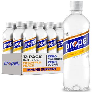 Propel Immune Support Electrolyte Enhanced Water Sports Drink, Pineapple Peach Flavored Water, 100% DV Vitamin C + Zinc, Zero Calorie & Zero Sugar Hydration with Electrolytes and Vitamins, 16.9 fl oz Water Bottles (12 Pack) BBD 09/07/2026 