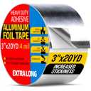 Professional Aluminum Foil Tape 3 Inch x 20 YD, Now Thicker - 4mil and Improved Glue, Heat Resistant HVAC Tape, Waterproof, High Temp Metal Duct Tape, Silver Tape for Repair, Insulation, Sealing