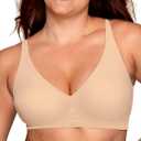 Women's Deep V Bra Wireless Seamless No Underwire Jelly Bras Supportive Comfortable T-Shirt Bra Push Up Plunge Bralettes (Beige,XL) (XL)