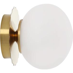 Modern Globe Glass Wall Sconces- Minimalist Home Shop Decor Wall Light 7" Glass Shade Hardwired- 1 Light Mid Century Wall Lamps Indoor Bedroom Bathroom Hallway Vanity Sconce Light (Gold-White)