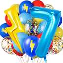 Red Blue Yellow Balloons, 40 Inch Blue 7 balloon number Lightning Bolt Balloon Confetti Balloons for Toy Carnival Party Decorations 7th Birthday Decorations for Boys (Blue 7)