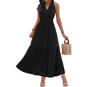 ZAFUL Women's 2025 Summer Casual Midi Dress Sleeveless Adjustable V Neck Elastic Empire Waist Smocked Ruffle Tiered Dresses (Large, Black) ZAFUL Women's 2025 Summer Casual Midi Dress Sleeveless Adjustable V Neck Elastic Empire Waist Smocked Ruffle Tiered Dresses (Large, Black)