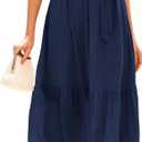 BTFBM Women Summer Bohemian Floral Casual Wrap V Neck Ruffle Cap Sleeveless Belt A-Line Pleated Hem Midi Sun Dress White(Solid Navy,Small)
