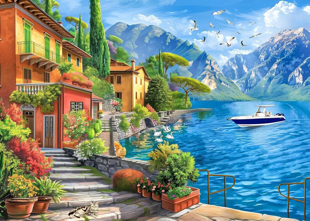 CHengQiSM 1000 Piece Puzzle for Adults, Seaside Resort Puzzles for Adults 1000 Pieces, Seashore City Jigsaw Puzzle for Adults Teens Seniors, Premium Thick Cardboard, Finished Size 27.6 x 19.7 inches