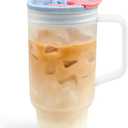 40oz Frosted Plastic Tumbler with Handle and Straw Lid, Reusable Large Iced Coffee Cup Travel Mug for Cold Drinks, Clear Acrylic Tumbler Cup for Smoothies, Tea, Juice, Office & Outdoor Use - Blue