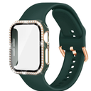 Compatible with Apple Watch Band and Case 38mm 40mm 41mm 42mm 44mm 45mm Women, Soft Silicone Bands and Bling Diamond Case & Glass Screen Protector for iWatch Series 9 8 7 6 5 4 3 2 1 and SE
