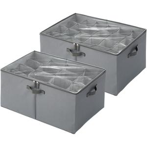 Shoe Organizer for Closet (2-Pack:16+24-Cell) | Large Collapsible Fabric Cube Storage Boxes w/Clear Cover | Fits up to 20-40 Pairs Sandals/Sneakers | Space-Saving for Bedroom & Small Spaces