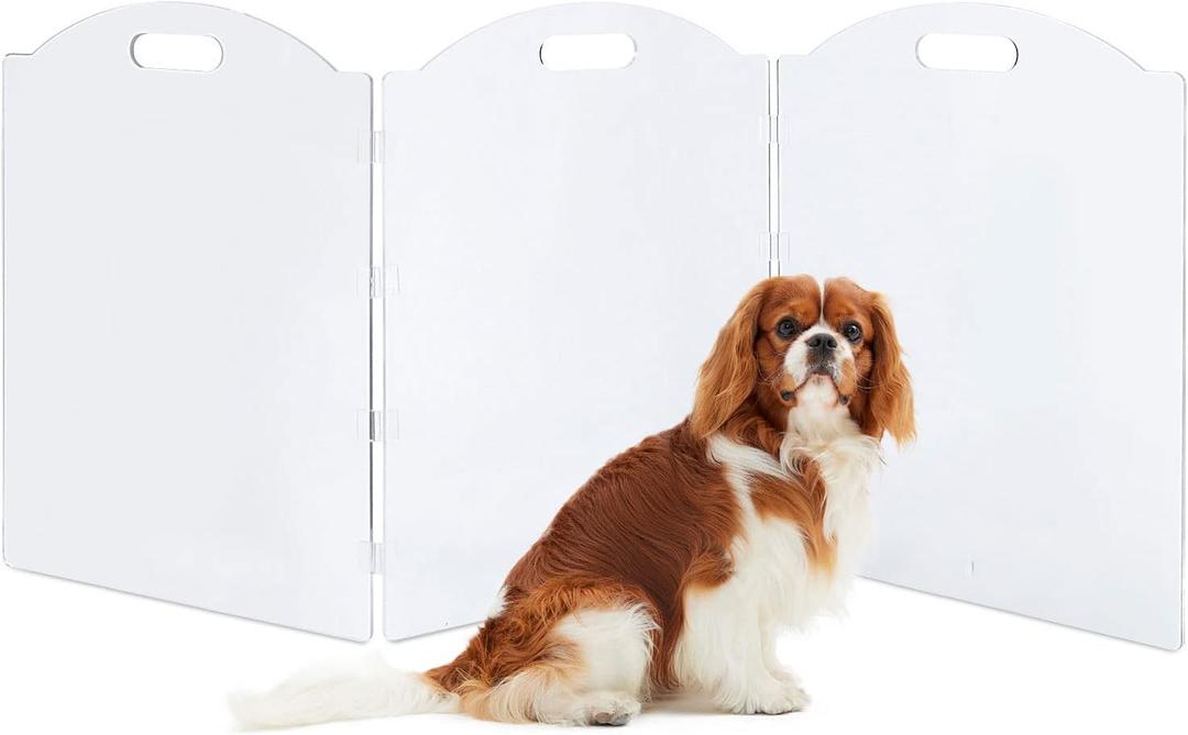 Clear Acrylic Dog Gate for The House - Freestanding Pet Barrier for Doorways, Folding 3-Panel Fence for Inside - Puppy and Cat Fence