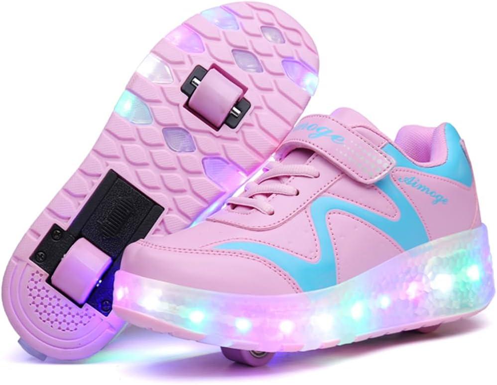 Nsasy Kids Roller Shoes Boy Girl Sneakers with Wheels Become Sport Sneaker with Led for Christmas Birthday Children Show Gift, 3 Little Kid