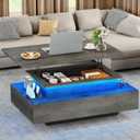 YITAHOME Lift Top LED Coffee Tables for Living Room, Modern Coffee Table with Storage 4 Drawers, Smart Coffee Table with Lifting Top, Gray Farmhouse Center Table for Home Office Decor, Grey