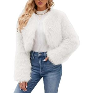 Gihuo Women's Winter Cropped Faux Fur Coat Long Sleeve Open Front Cardigan Fleece Jackets Shaggy Parka Outerwear No Size