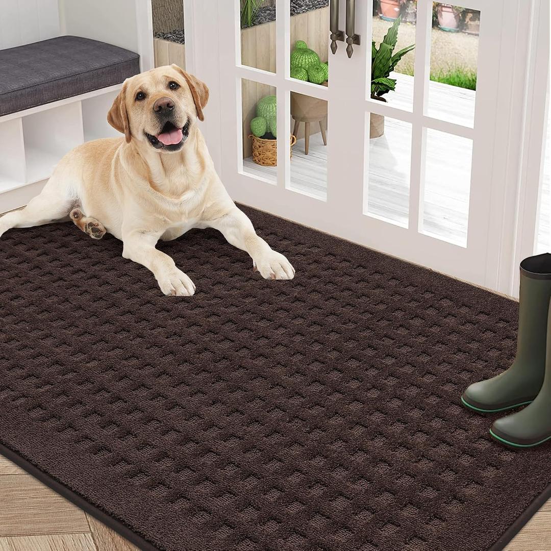 BEQHAUSE Door Mats Indoor Entrance 36"x60", Non-Slip Entryway Rugs Absorbent Washable, Low Profile Waffle Floor Mats for House, Dirt Trapper Doormat Inside Welcome Mat for Dog Mud Paws, Dark Brown