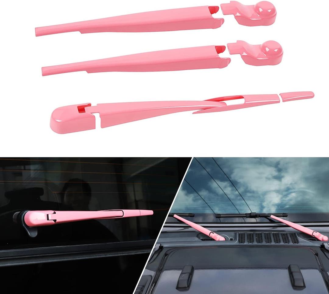 Front & Rear Window Windshield Wiper Arm Blade Decoration Cover Kit Fit for 2018-2024 Jeep Wrangler JL JLU & Gladiator JT (Pink)