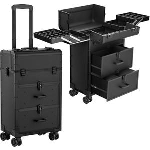 3 in 1 Rolling Makeup Train Cosmetology Case on Wheel, Large