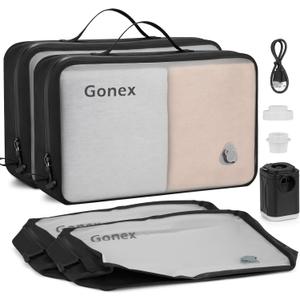 Gonex Vacuum Travel Bag with Pump, Reusable Compression Packing Bag with Handle & Transparent Window, Wide Opening, Waterproof Travel Storage Organizer for Carry-On Suitcase, Backpack (2PCS+Pump) (Black)