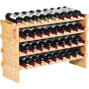 VEVOR 36 Bottle Stackable Modular Rack, 4-Tier Solid Bamboo Wood Storage Racks, Floor Freestanding Wines Holder Display Shelf, Wobble-Free Shelves for Kitchen, Bar, and Cellar (Natural Color) (Original Wooden Colour)