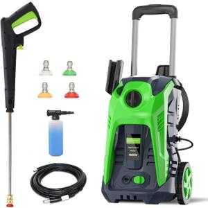 Electric Pressure Washer 4800PSI-Max 2.9GPM Pressure Washer with 25 FT Hose, 4 Quick Connect Nozzle,16.9 Oz Soap Tank Orange Cleaning for Pool, Patio, Car (Green)