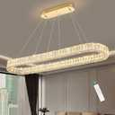 HAIXIANG Modern Crystal Chandelier Dimmable LED Long Chandeliers for Dining Table Pendant Lights Rectangular Glam Lighting Fixtures for Dining Room Kitchen Island Gold, Oval : L47"