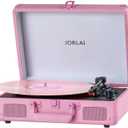 Portable Record Player with Bluetooth 3 Speed Turntable Built in Rechargeable Battery Vintage Suitcase Design with RCA Line Out and Aux in (Pure Pink)