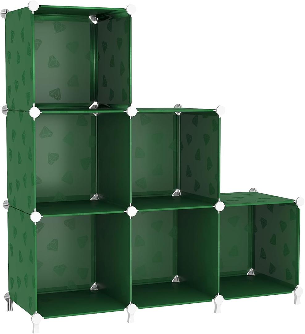 UNKU Cube Storage Organizer, 6 Cube Closet Organizer Storage Shelves, DIY Stackable Bookcase, Clothes Organizer Shelf for Closet, Bedroom, Living Room, Cabinet, Home, Office, Green
