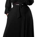 Plus Size Women's 2 Piece Outfits Casual Long Sleeve Wrap Crop Top Maxi Long Dress Flowy Matching Sets, XL