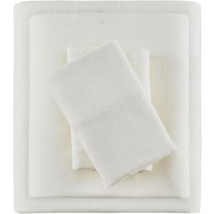 True North by Sleep Philosophy Cozy Flannel Warm 100% Cotton Sheet - Novelty Print Animals Stars Cute Ultra Soft Cold Weather Bedding Set, Queen, Ivory Solid 4 Piece