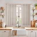 YoungsTex Short Linen Curtains 45 Inch Length for Kitchen Windows, Natural Light Filtering Drapes with Rod Pocket Back Tab Semi Sheer for Bathroom Cafe Window, 2 Panels, 42 X 45 Inch