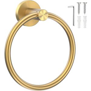 SetSail Towel Holder Screw-in Gold Towel Ring for Bathroom Wall Stainless Steel Hand Towel Holder for Bathroom, Kitchen Drill Hole (1 pack)