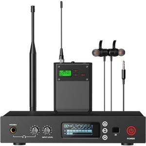Riworal Wireless in Ear Monitor System UHF Channels Auto Scan Frequency Wireless Earphone Ransmitter and Bodypacks Monitoringwith 262ft for Stage,Monitoring