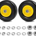 Parts Camp 9x3.50-4" Flat Free Tire and Wheel Lawnmower Tire, front zero turn mower/garden tractors/wheelbarrows/garden carts Tires With 3/4" & 5/8" Bushing,3.5"-4" Centered Hub (Set of 2)