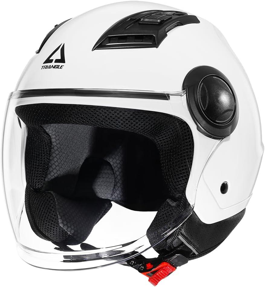 TRIANGLE Open Face Motorcycle Helmets 3/4 Half Helmet for Adult Men Women Dot Approved (Glossy White, X-Large)