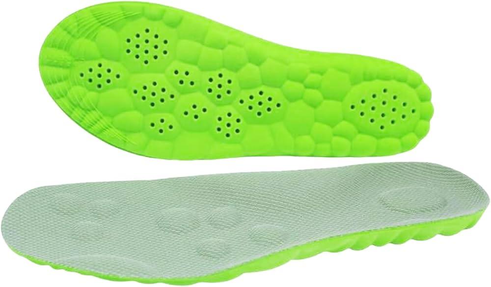 SolaraPickleball Insoles for Men Women, 4D Memory Foam Arch Support Inserts, Shock Absorbing, AntiSlip Massage Support, Breathable Comfort for Walking & Sports(Green, Men 9.510.5/Women 10.511.5)