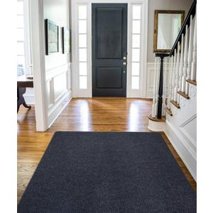 Ottomanson 5' x 6'6" Mud Mat Area Rug Scraper Carpet - Non-Slip, Dirt Trapping for Indoor & Outdoor Use - Ideal for Entryway, Garage, Kitchen, Patio & High-Traffic Areas, Black