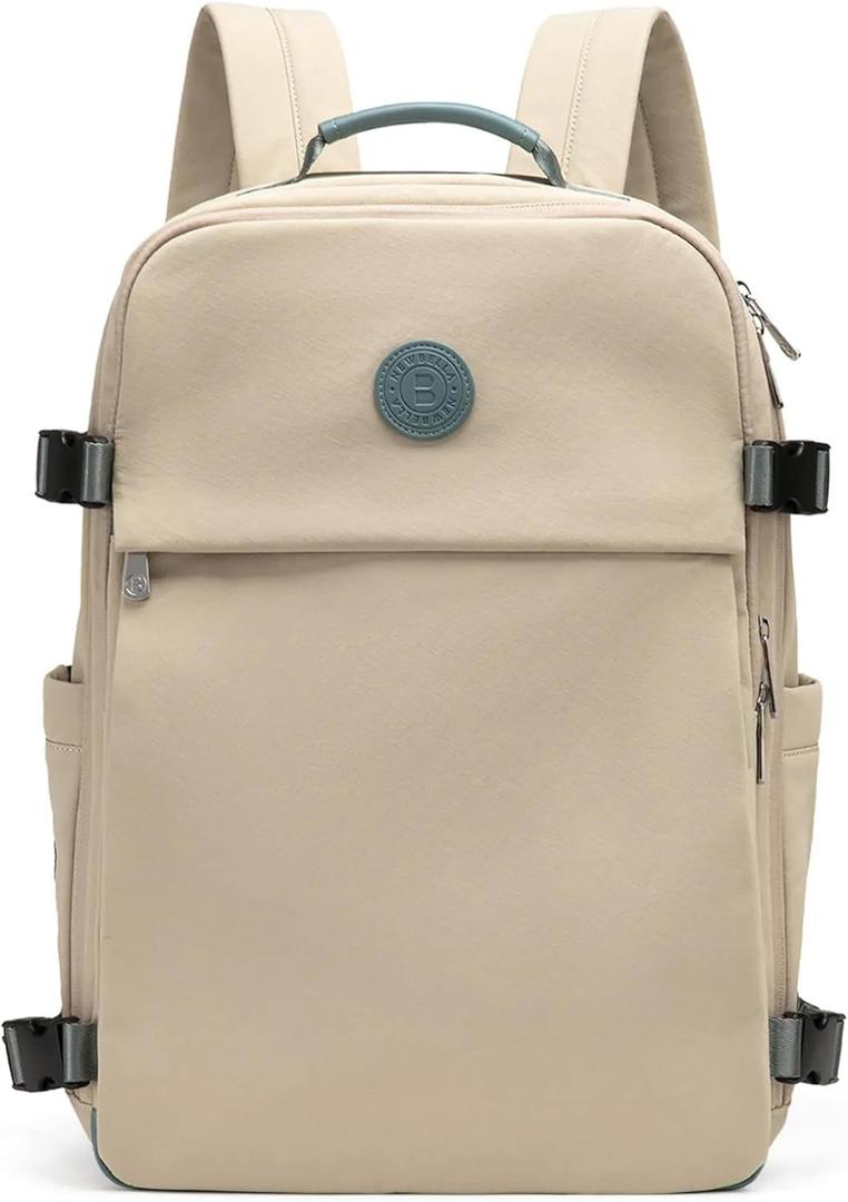NEWBELLA 17L Laptop Backpack for Women - Water Resistant College Backpack with Multiple Pockets, Ergonomic Support for School, Work, Travel (Beige 11.22"*16.54"*5.71")