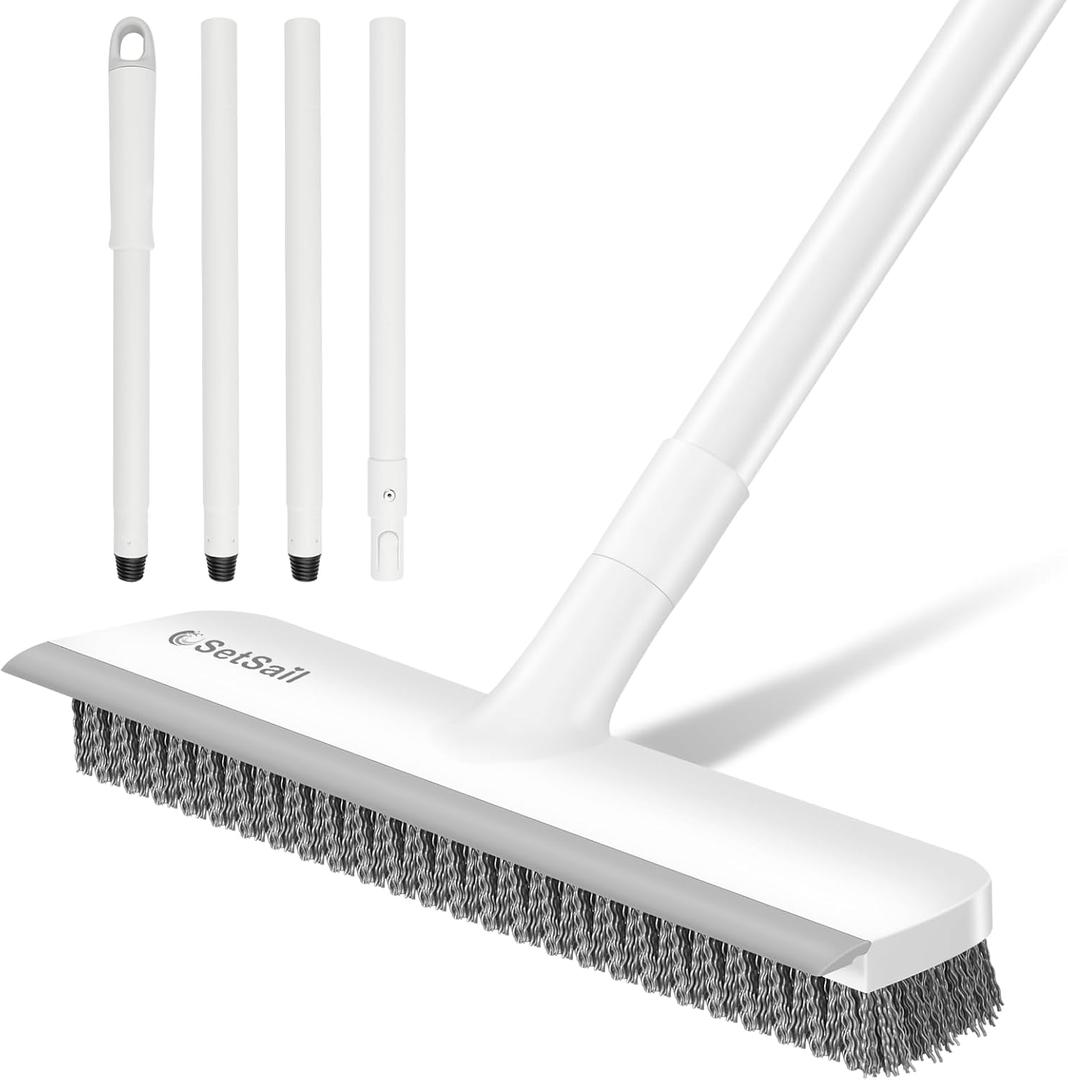2 x SetSail Floor Scrub Brush, Scrub Brush with 48-Inch Long Adjustable Handle 2 in 1 Scraper Brush Stiff Bristle Floor Scrubber for Cleaning Bathroom Shower Kitchen Garage Deck Tilb Tub, White