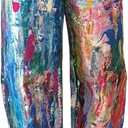 Women's Tie Dye Print Splash Jeans Baggy Printed Wide Leg Pant High Waisted Vintage Pants with Pockets Size XL