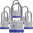 Lock Outdoor Padlocks, Key Lock, Padlocks with Same Key - Laminated Steel Keyed Padlocks with Long Shackle, 6 Pack, for Hasp Latch, Sheds, Fences, Storage Locker, School, Gym