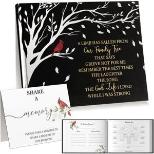 Cardinal Funeral Guest Book - in Loving Memory Guestbook with Table Sign - 320 Entries Hardcover Memorial Guest Sign in Book for Funeral Service, 9"x7.5", Black